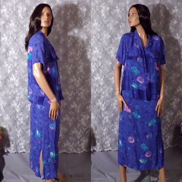 Vintage 90s Dress & Top 1990s Blue Floral Boho Whimsigoth Hippie Size Medium - Picture 1 of 7